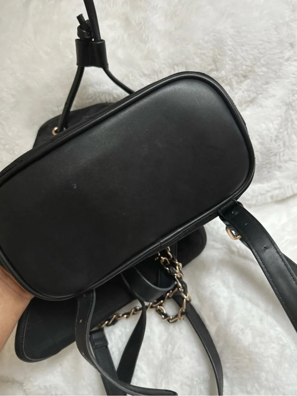 Forever 21 Black Padded Backpack with Gold Chain